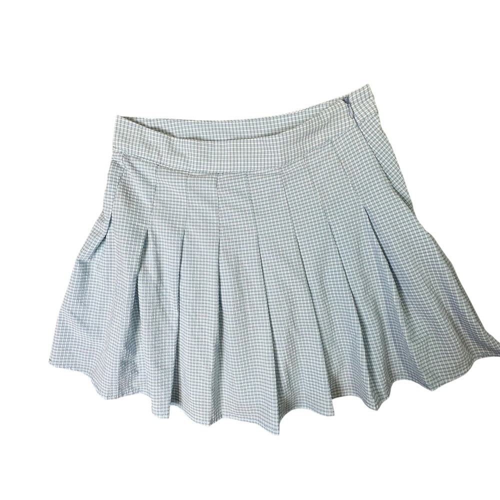 Forever 21 Pleated Gingham Mini Skirt Preppy Coquette Blue White Small